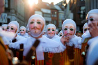 Binche festival carnival in Belgium Brussels. Belgium, carnaval of Binche. UNESCO World Heritage Parade Festival. Belgium, Walloon Municipality, province of Hainaut, village of Binche. The carnival of Binche is an event that takes place each year in the Belgian town of Binche during the Sunday, Monday, and Tuesday preceding Ash Wednesday. The carnival is the best known of several that take place in Belgium at the same time and has been proclaimed as a Masterpiece of the Oral and Intangible Heritage of Humanity listed by UNESCO. Its history dates back to approximately the 14th century.